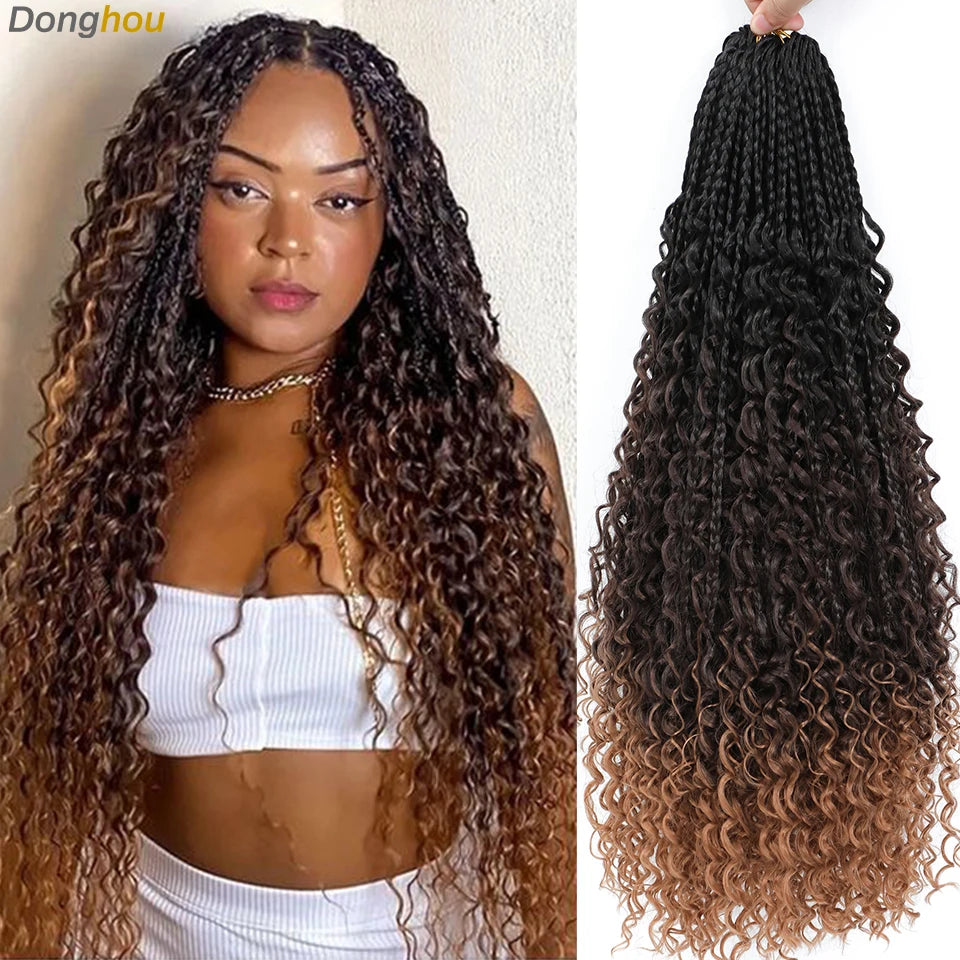 Long Boho Box Braids Crochet Hair 24 18 Inch Blonde Bug 33 4 30 27 Colors Synthetic Ombre Goddess Braids Crochet Hair For Women