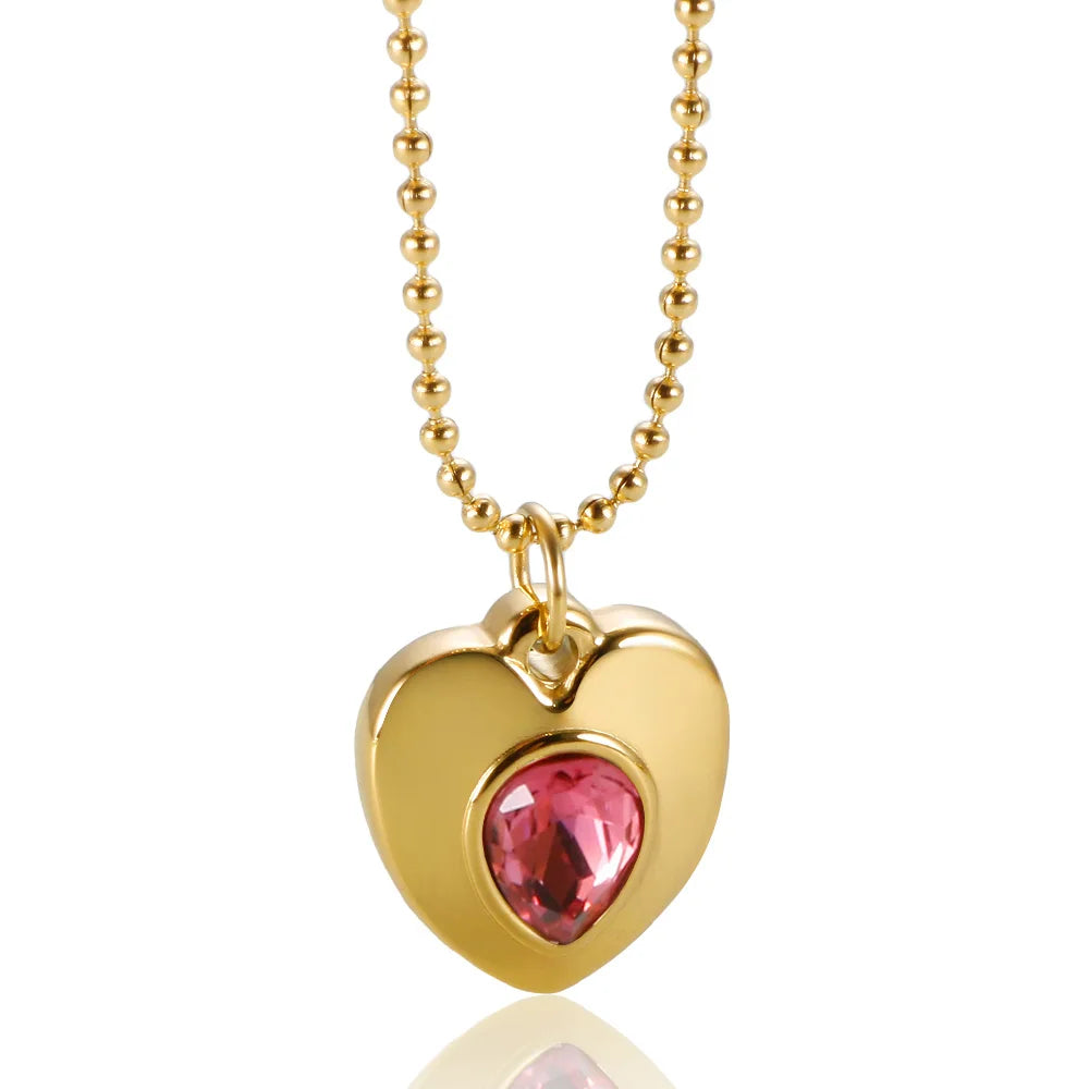 New Ins Simple Green Heart Pendant Love Necklace Beads Chain Titanium Steel Rice Necklace for Women Girls Trendy Party Jewelry