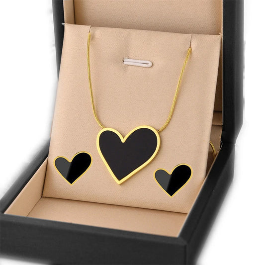 316L Stainless Steel Trend Black Big Heart Pendant Titanium Light Luxury Simple Versatile Necklace Stud Earrings Set