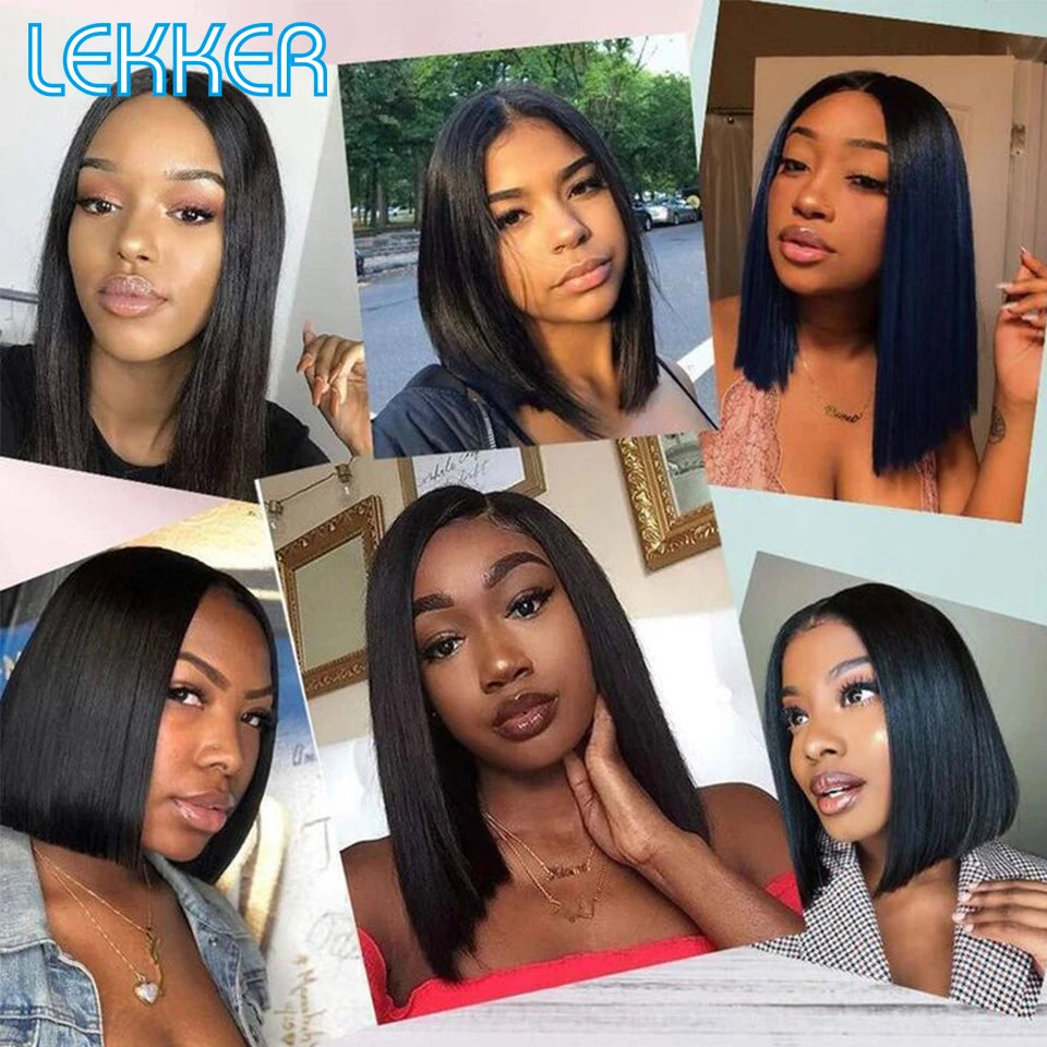 Lekker Highlight Brown Straight Bob 13x1 T Part Lace Front 100% Human Hair Wigs For Women Brazilian Remy Hair Colored Bob Wigs
