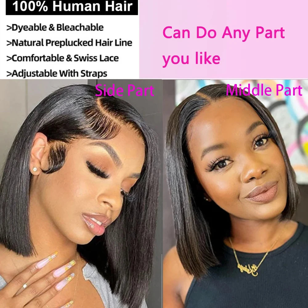 Straight Short Bob Wigs Human Hair 13x4 HD Lace Frontal Human Hair Wigs Glueless Bob wig 4x4 Lace Closure Wigs For Women 180%