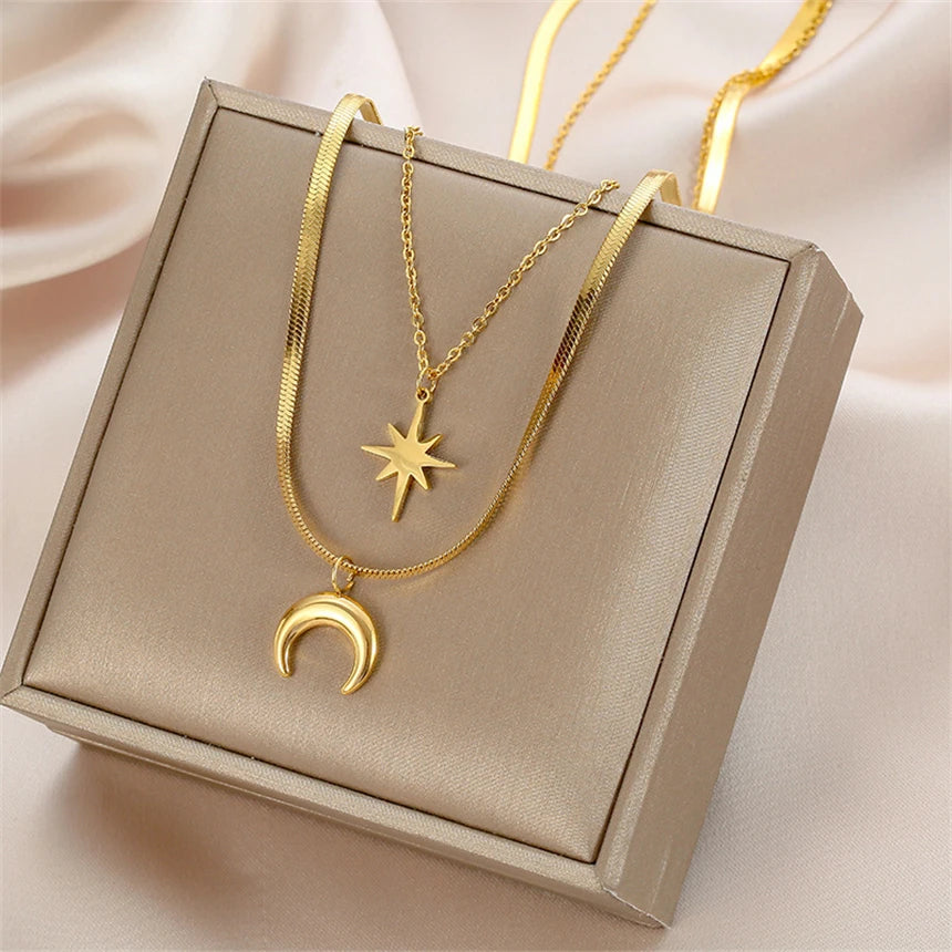 316L Stainless Steel 15 Multiple Different Styles Geometry Pendant Charm Chain Necklaces For Women Fashion Fine Jewelry Gifts