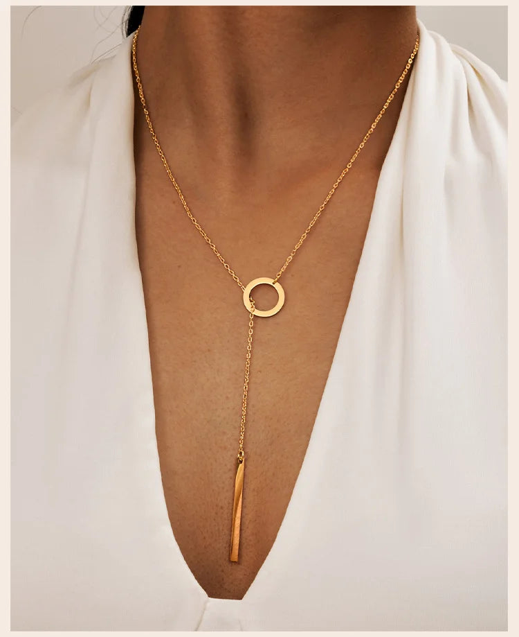 Lariat Necklace for Women, Stainless Steel Drop Necklace with Long Chain, Party Wedding Jewelry