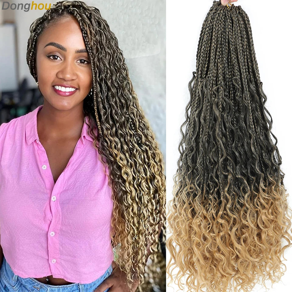 Long Boho Box Braids Crochet Hair 24 18 Inch Blonde Bug 33 4 30 27 Colors Synthetic Ombre Goddess Braids Crochet Hair For Women