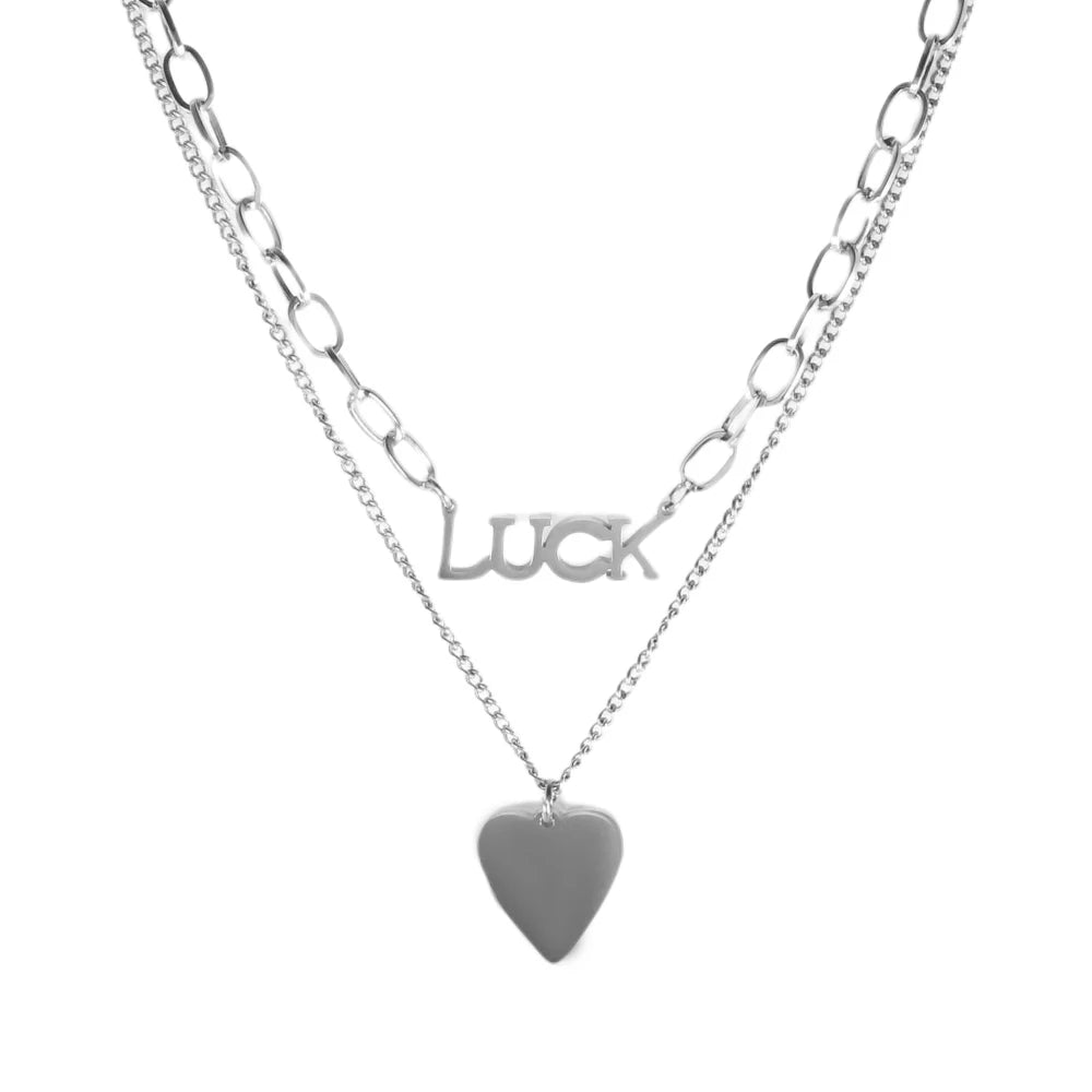 New Ins Simple Green Heart Pendant Love Necklace Beads Chain Titanium Steel Rice Necklace for Women Girls Trendy Party Jewelry
