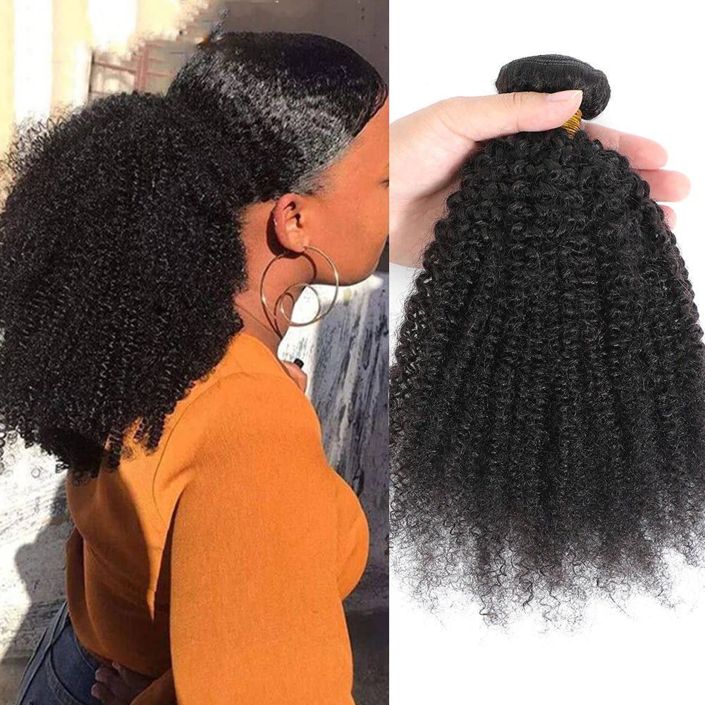 Pacotes de cabelo humano afro indiano cru, cacheado, crespo, 4B e 4C, natural, virgem, cacheado, 100% cabelo humano macio, trama de extensão capilar