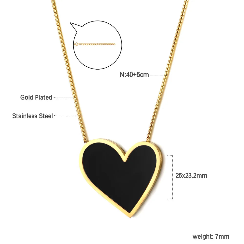 LUXUSTEEL New Stainless Steel Heart Pendant Necklace for Women Girls Temperament CZ Crystal Charm Choker Fashion Jewelry Gifts